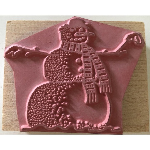 NEW Inkadinkado Charles Wysocki SNOWMAN Wood Mounted Rubber Stamp 5251 - Picture 2 of 3